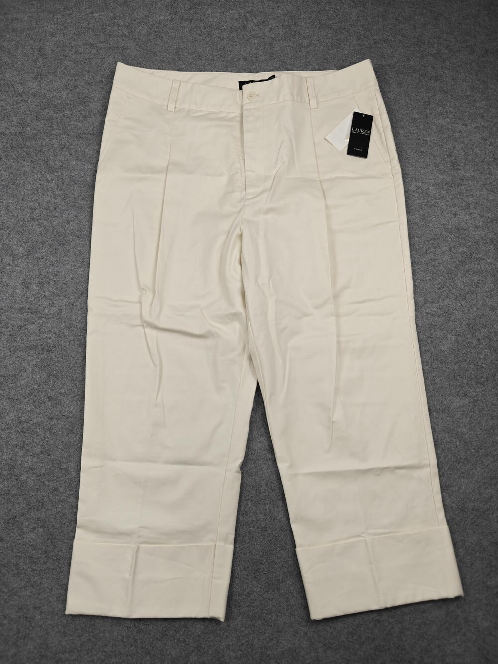 Lauren Ralph Lauren Pants Womens 16W White Dress Straight Twill Pleated Cuffed